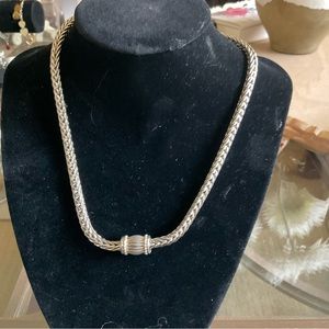 Magnetic silver/gold colored necklace. Latch placement changes look.